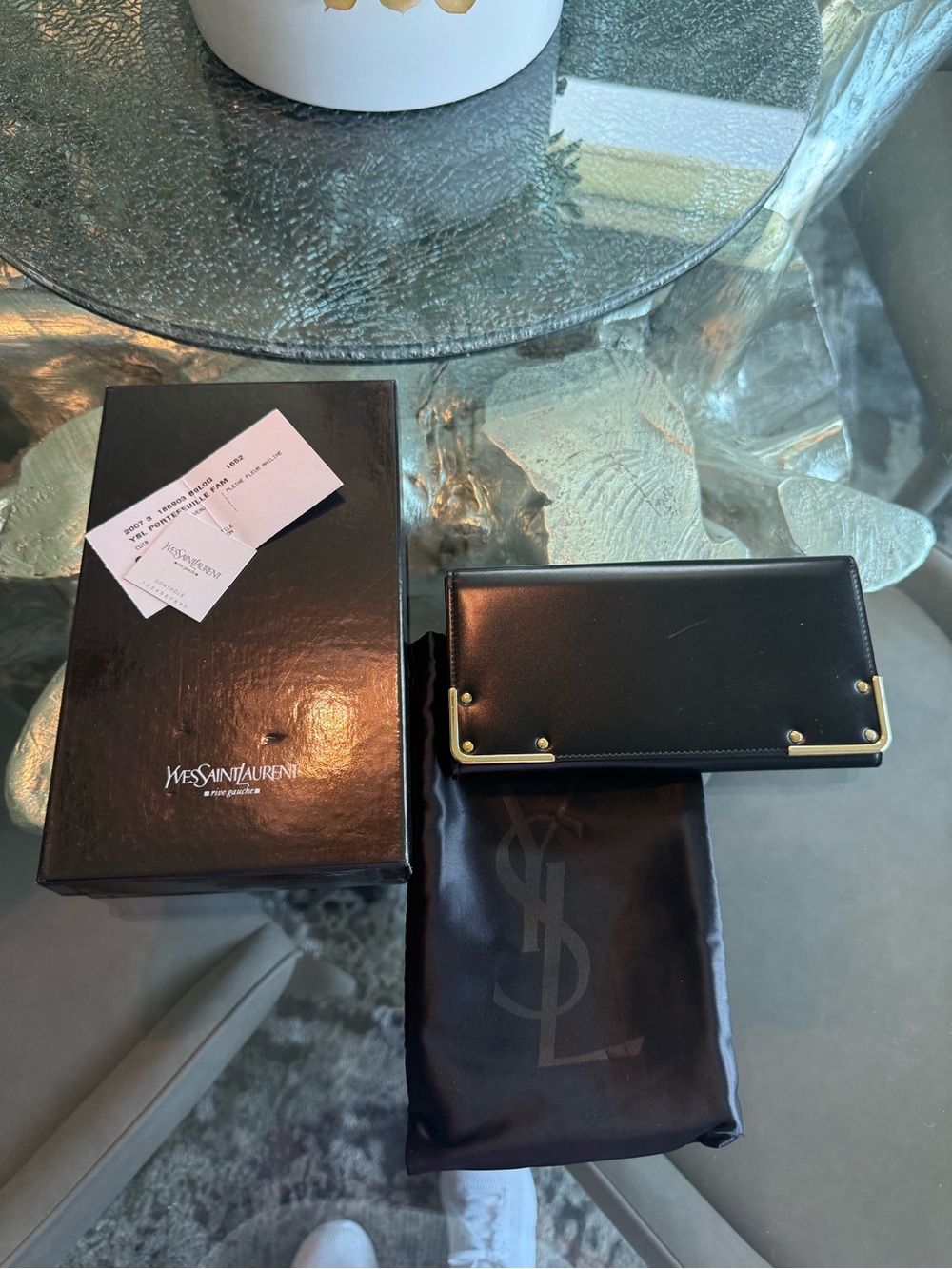 Yves Saint Laurent Black Leather Wallet and Card Holder with Gold Hardware